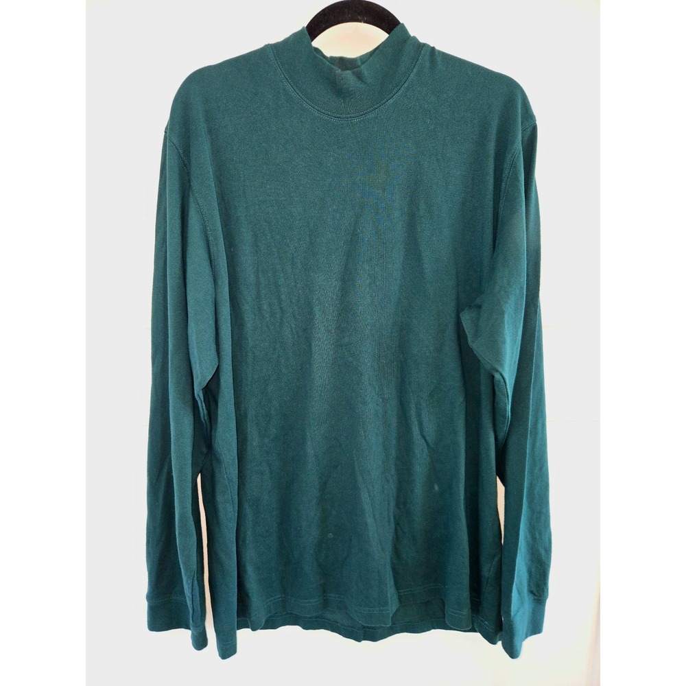 Eddie Bauer Mens‎ Tall Large Forest Green Mock Neck Long Sleeve Cotton Shirt